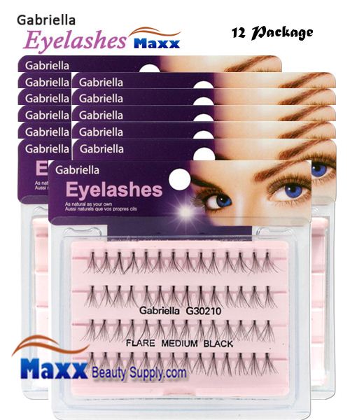 12 Package - Gabriella Eyelashes Individual Flare 100% Human Hair - Medium(Black, Brown)